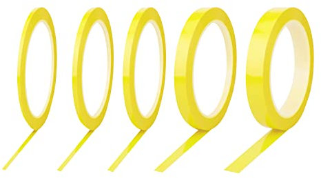 5 Rollos de Cinta de Posicionamiento Rápido, Cinta Mylar Amarillo Pálido, Cinta de Enmascarar de Línea Fina, Cinta Autoadhesiva Multipropósito para Pizarra Blanca, Etiquetas (2/3/6/10/15mm * 66 m)