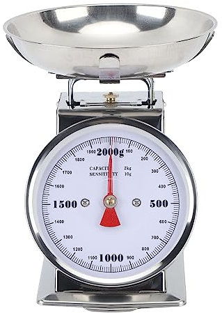 Mechanische Küchenwaage, klare Skala Zifferblatt Edelstahl Analog Food Scale mit abnehmbarer Schüssel, 2KG oder 4KG 2 Größe, Retro Classic Food Weight Scale für Küche Backen Kochen (2KG)