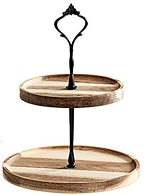 Alzatina per Dolci 2 Livelli, Alzata per Cupcake in Legno Vintage, Piatto per Macaron Dolci Frutta Spuntino Espositore per Buffet di Caramelle Per Matrimonio Casa (A)
