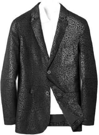 Vsadsau Frühlingsleder-Anzugjacken für Herren, Jacquard-Schaffell-Jacken, einreihiger Lederblazer, Schwarz , XL