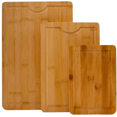 Lacers PurpleLine Bambus Holzschneidebrett Set - 3 Teilig | Schneidebrett & Servierbrett aus Holz für die Küche - Hochwertiges Cutting Board Wood Käsebrett Chopping Board | 3 Größen