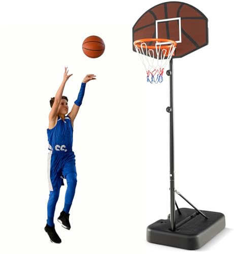 COSTWAY Canasta Baloncesto Exterior, Altura Ajustable de 3 Niveles, 1,72 a 2m, Móvil con Ruedas, Aro de Baloncesto para Niños Adultos, Interior y Exterior
