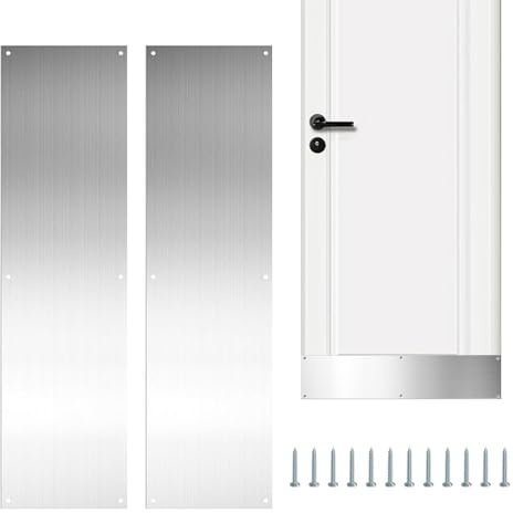 Placa de presión para el dedo de la puerta, 2 unidades, 410 mm x 110 mm, acero inoxidable, protección contra incendios, placa de dedo, placa de presión, con agujeros, tornillos
