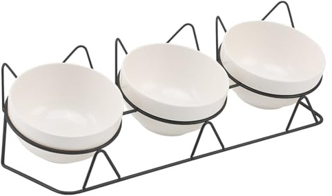 Set di 3 ciotole per gatti in ceramica,15° Inclinate Doppio Gatto Ciotola,con supporto,ciotola rialzata per gatti,inclinata,anti-vomito,per Cani Piccoli, Gattini