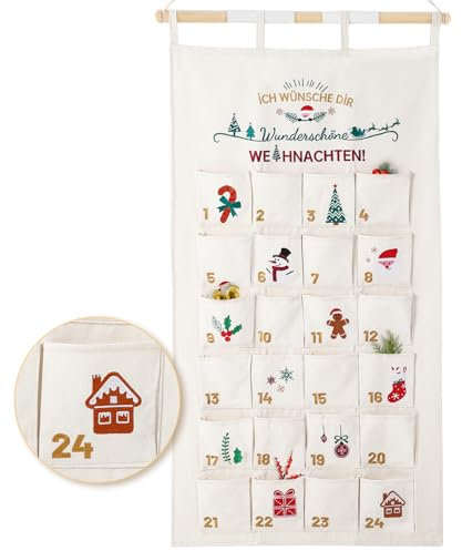 2024 Adventskalender zum Befüllen Wandkalender&Wandteppich, 70x130cm Adventskalender zum Aufhängen Stoff, Adventskalender aus Stoff zum Befüllen, Adventskalender Wandkalender Stoff für Weihnachtsdeko