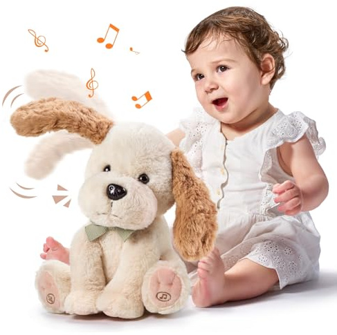 TUMAMA Sprechender Singender Hund Spielzeug Kinder, Plüschtier Sprechende Interaktives Labertier Hunde, Kopie Sprechen, Ohr & Körper Winken, Singen 6-Lieder, Baby Dancing Dog Spiel Nachsprechendes
