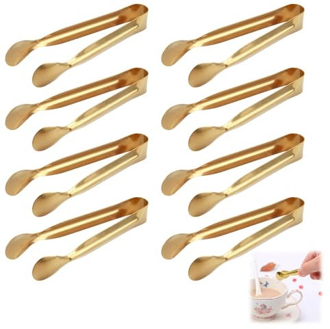 Set di 8 Pinze in Acciaio Inossidabile Candy Bar, Mini Pinze da Portata Zucchero e Ghiaccio, Ideali per Cucina, Bar e Feste, Eleganti e Versatili in Oro