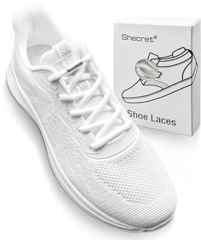 Shecret Elastische Schnürsenkel mit Metall Lock, 2 Paar Schnürsenkel Ohne Binden, Schuhbänder mit Schnellschnürsystem, No tie Shoelaces mit Kapseln für Läufer, Kinder und ältere Menschen(Weiß)