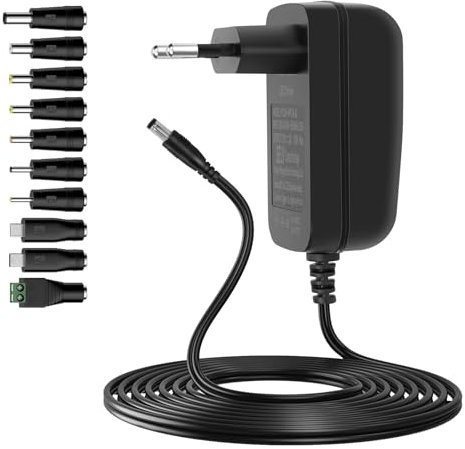 Gonew21 Adaptateur Secteur Alimentation 5V - Adaptateur AC/DC 2M Fil 10 Fiches, Universel 5V 2A 10W Sortie, Entrée AC/DC Adapter 200-240V 50-60HZ, pour Bande LED, Routeurs et Autres(~2A)