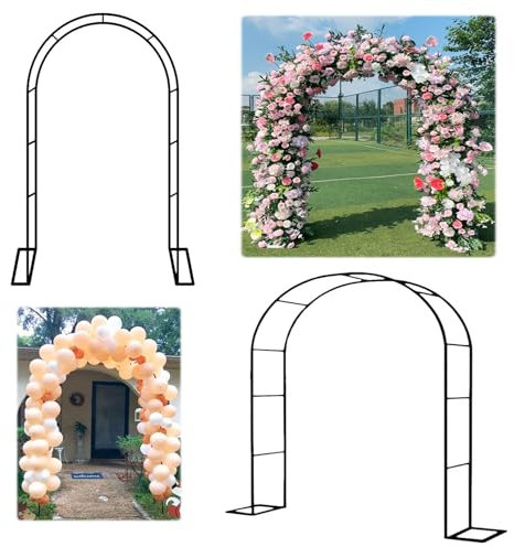 Arche de jardin en métal pour plantes grimpantes, tonnelle d'extérieur pour roses, vignes, cérémonie de mariage, décoration de fête, noir, grande taille (280 x 220 cm)