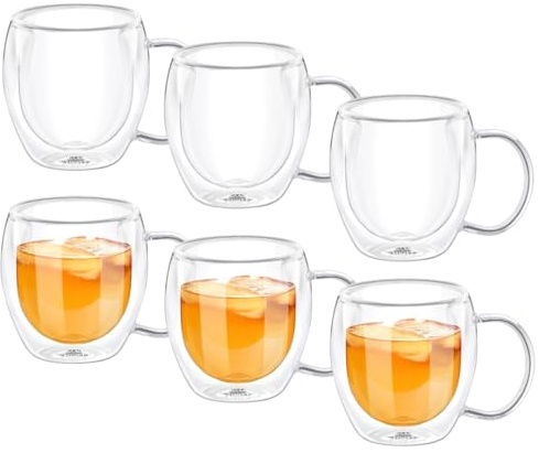 Wilmax | Dubbelväggiga termoglas med handtag | set om 6 | 500 ml | Dryckesglas | termokoppar | teglas | latte macchiato-glasset | Kaffeglas | Cappuccinoglas med handtag