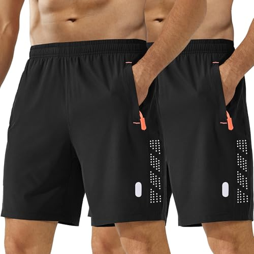 kuzwufs Sport Homme en Shorts Lot De 2 Course d'Entraînement Court Leger Respirant Fitness Short pour Cyclisme Basket-Ball Noir/Noir-L
