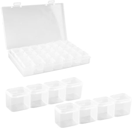 Tabanzhe Diamond Art Storage Box-28 Grids Clear Diamond Painting Storage Container with Compartments Bead Storage Organiser with Lid for Nail Jewelry Earring Seed Travel Snack