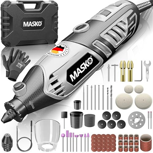 MASKO® Outil multifonction 200 W Vitesse de rotation variable 10 000 à 40 000 tr/min avec arbre flexible Outil rotatif Mandrin à serrage rapide Mallette de transport 141 pièces Kit d'accessoires