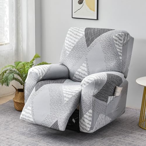 Odot Housse Fauteuil Relax avec Poches, Housse de Fauteuil Motif Géométrique, 4 Pièces Protecteur de Canapé, Antidérapant Chaise Inclinables Couvre (Gris Clair 1,One Size)