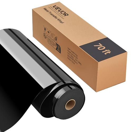 VEVOR Rouleau Vinyle Thermocollant Noir Brillant 30,48x2133,6 cm, Flex Thermocollant Facile à Découper et à Désherber, Forte Adhérence, HTV Compatible avec Machine de Découpe, pour Divers Matériaux