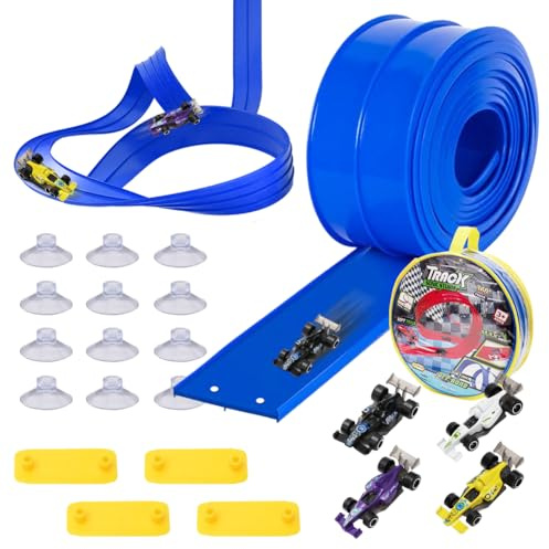 Gohytal 5 meter bilbana för barn 3–6 år, leksaksracerbana med 4 lätta metallbilar, ramper och förvaringsväska, gåva till pojkar och flickor, främjar kreativitet och koordination