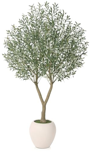 VeriNatural Olive Trees Artificial Indoor,8Ft Large Faux Plants,Tall Fake Tree with 18in White Round Planter,Full & Lush Faux Olive Tree for Home Decor Living Room, Office or Bedroom,Housewarming