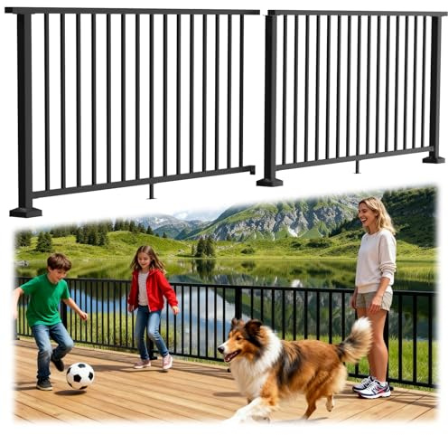 Zylorix Modular Complete 36 in. H x 6-12ft W 6063 Aluminum Deck Railing Kit with Continuous Top Rails, Length Cuttable Easy DIY, Full Textured Matte Black Railing System for Decking(2 Panel, 3 Post)