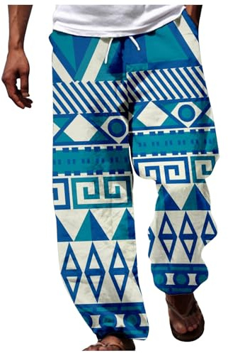 Generisch Pantalon de jogging pour homme - Pantalon de sport baggy - Pantalon de loisirs - Dashiki africain - Style traditionnel - Décontracté - Pour l'été - Hawaï - Vacances - Ankara - Plage