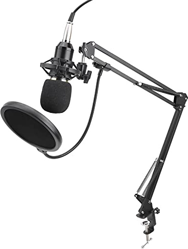 KIMISS Kits de Grabación de Estudio de Micrófono Condensador BM800 Soporte Ajustable Profesional para Tarjeta de Sonido V8 Plástico de Aleación Negra 1672g