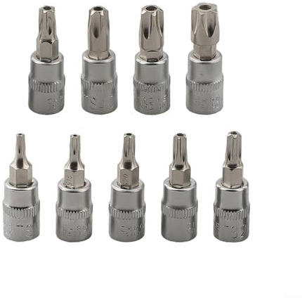 CYRENT 9 st Torx-skruvmejsel stjärna bit set, 5-punkts Star Torx-skruvmejsel bit, 1/4-tums hylsa, hexskaft CRV-stål TS10-TS50