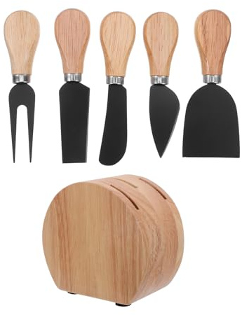 TOYANDONA Juego de Cuchillos para Queso con Base de Roble, Cuchillos de Acero Inoxidable para Cortar y Untar Queso, Set de Utensilios para Charcutería, Adecuado para Reuniones y Picnic,