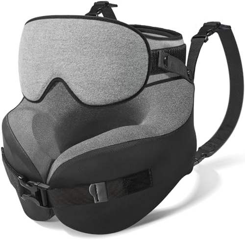 Umisleep nackkudde flygplan för lång flygning och bil, med 3D-sovmask, minnesskum resekudde med flexibla tryckknappar för 360° stöd på huvud och hals, ventilerande mjukt överdrag, grå