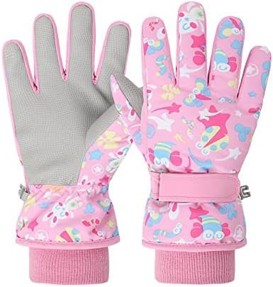 Codulu skidhandskar för barn vindtäta vattentäta termiska varma skidvantar för flickor ridning utomhus unisex åldrad 7-9/rosa