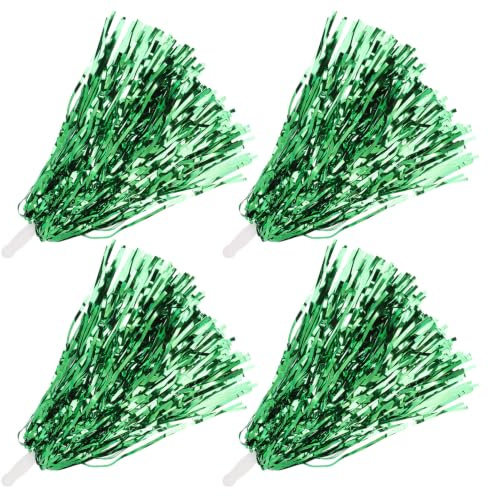 Toddmomy 4 Pièces Pom-poms de Pom-Pom Girl, Pompons de Cheerleading Verts en Fil D'aluminium, Prise en Main Confortable, pour Danse et Matchs de Ballon