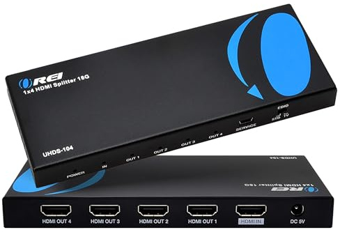 OREI HDMI Splitter 1 in 4 Out – 1x4 4K@60Hz HDMI 2.0 UHD Powered 4-Port HDMI Splitter with HDCP 2.2, EDID Management, 18Gbps Bandwidth – 4-Way Output for TV, Fire Stick, PS5, Blu-ray