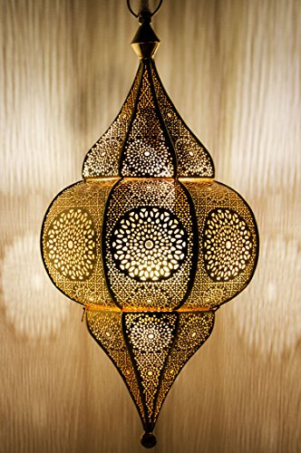 Lampe Suspension Luminaire marocaine Malha 50cm or E27 Douille | Plafonnier Lustre de Salon marocain oriental | Lanterne électrique indienne Vintage design décoration de maison orientale arabe