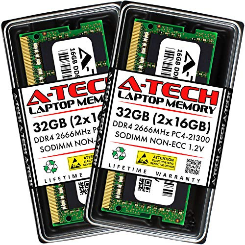 A-Tech 32GB (2x16GB) DDR4 2666MHz PC4-21300 (PC4-2666V) CL19 SODIMM 1.2V 260-Pin Non-ECC SO-DIMM Laptop Notebook RAM Memory Modules