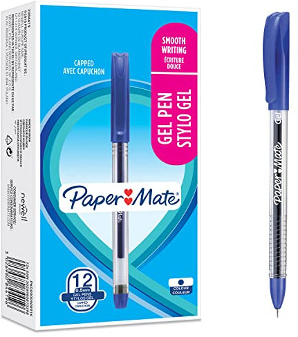 PAPER MATE 2084419 Gelkugelschreiber, weiche Nadelspitze (0, 5 mm), Blau, 12 Stück