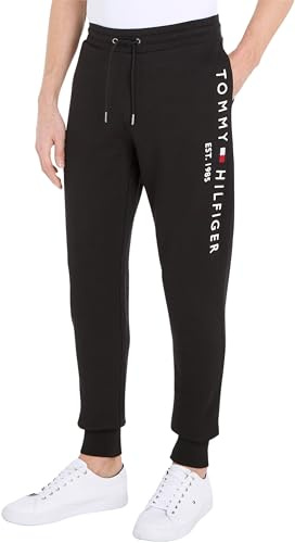 Tommy Hilfiger Hombre Pantalón de Chándal Tommy Logo Sweatpants Algodón, Negro (Black), XS