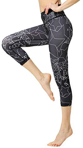 FLYILY Capribyxor sportleggings löpning tights hög midja bandage stretch fitness yogabyxor, 3 stjärnor, XL