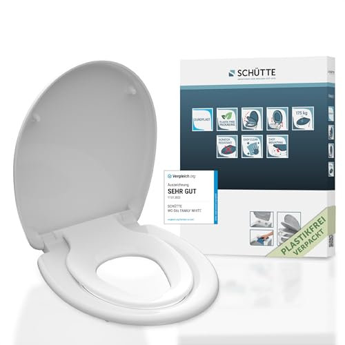 SCHÜTTE FAMILY WHITE Duroplast, sedile WC con abbassamento automatico e chiusura rapida, occhialini con seggiolino rimovibile, carico massimo bianco