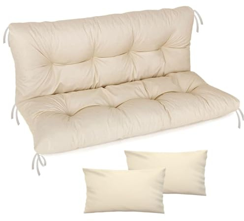Ferocity Cuscino per panca da giardino, impermeabile, 120x50x50 cm, per mobili da giardino, per pallet, per esterni e patio, con schienale, Beige [133]