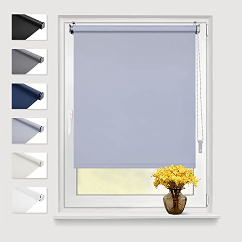 Eurohome Blackout Roller Blind, Thermal Roller Blind, 120 x 130 cm (Fabric Width 116 cm), Light Grey, Klemmfix, No Drilling with Same Colour Coating, Side Pull Blind, Oeko-Tex Standard 100 Clamping