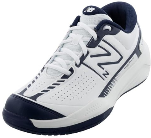 New Balance Mens 696 V5 Hard Court Tennis Shoe, White/Navy, 11.5