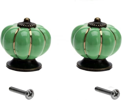 Mgoodoo 2 Stück Keramik-Türgriffe Kürbis-Design für Schrank Kommode Schublade Küche Möbelknauf Vintage-Stil Grün