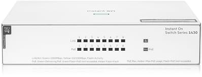 HPE Networking Instant On Switch Series 1430 8-Port Gb Unmanaged Layer 2 Ethernet Switch with PoE | 8x 1G | 8x CL4 PoE (64W) | Fan-less | UK Cord (R8R46A#ACC)