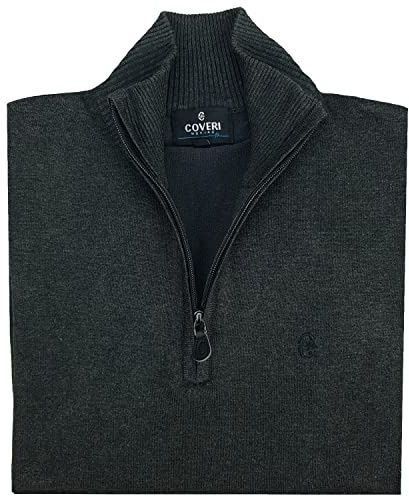 Coveri Maglia Maglione a Lupetto Uomo Mezza Zip Collo Alto con Cerniera M L XL XXL XXXL (XL - Grigio Scuro)