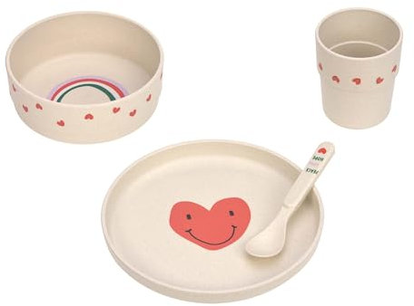 LÄSSIG Set de vaisselle pour enfants (assiette, gobelet, bol, cuillère) sans mélamine, sans BPA, pour lave-vaisselle et micro-ondes/Dish Set Happy Rascals Heart lavender