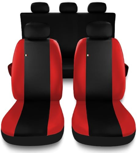 Susy Shop Coprisedili Auto Compatibili Per Panda, Set Fodere Anteriori Posteriori,Schienale Posteriore Diviso 50 e 50, Lavorazione MADE IN ITALY (Nero/Rosso)