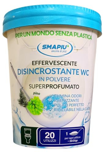 DISINCROSTANTE WC Effervescente, In Polvere, Super Profumato Con Una Spiccata Nota Al Pino. Elimina Gli odori, Igienizzante, Pulito Perfetto e Reciclabile Nella Carta 400g (Unità)