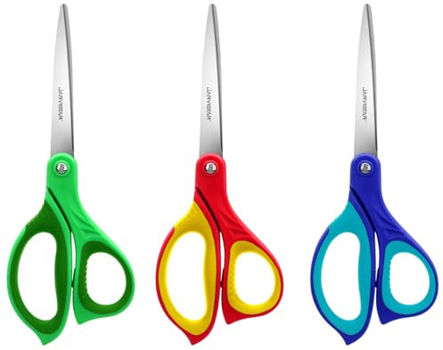 JARVISTAR Linkshänder Scheren-Set, 3-teilig - Haushaltsscheren 22 cm, Mehrzweckscheren mit Ultrascharfen rostfreiem Stahl und Weichem Griff für Zuhause, Büro, Schule, Schneider (Grün, Rot, Blau）