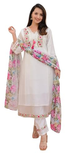 TRENDMALLS Conjunto de traje de kurta para mujer, de seda viscosa, bordado, acampanado, conjunto de Kurta Salwar para mujer