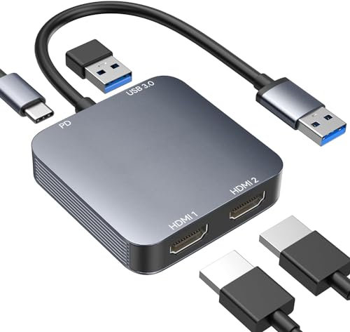 ABLEWE Adattatore da USB 3.0 a doppia HDMI con porta USB 3.0 4 in 1, cavo convertitore da HDMI a USB audio video grafico per computer portatile, monitor desktop TV, compatibile con Mac OS, Windows