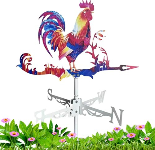 Paleta de viento de animales coloridos | Pantalla de dirección del viento de gallo de metal vibrante | Encantadora decoración de jardín y patio para estética de granja, paleta de viento de gallo de